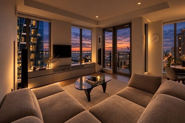 Boston penthouse interior at dusk